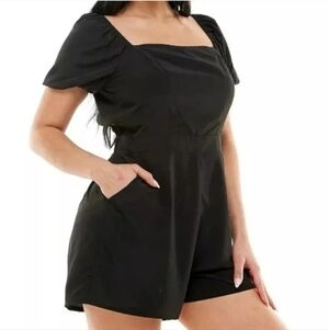 LILY ROSE black square neck crisscross back black romper XXL plus Beachy Summer